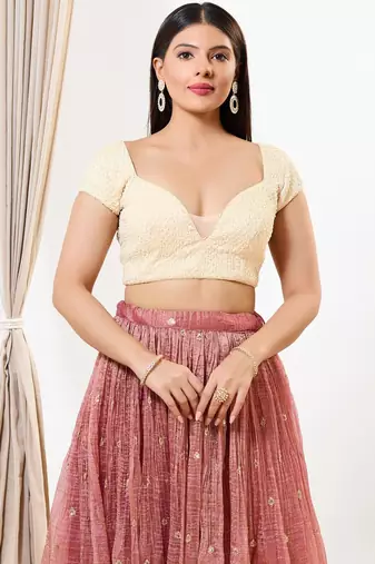 Women's silk padded back open short sleeves saree blouse