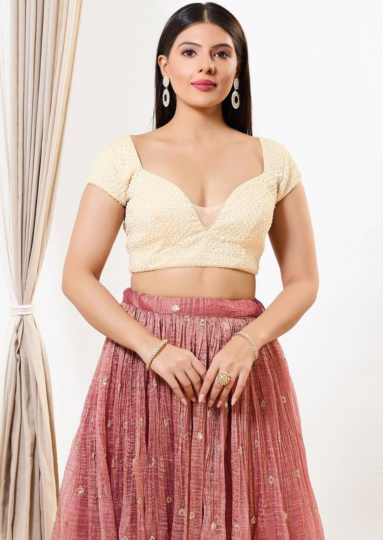 Women's silk padded back open short sleeves saree blouse