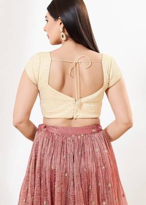 Women's silk padded back open short sleeves saree blouse 2