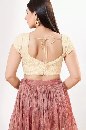 Women's silk padded back open short sleeves saree blouse