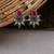 German silver red green floral drop earrings