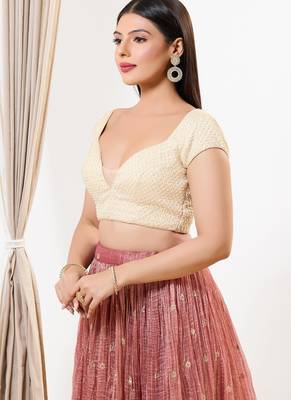 Women's silk padded back open short sleeves saree blouse 3