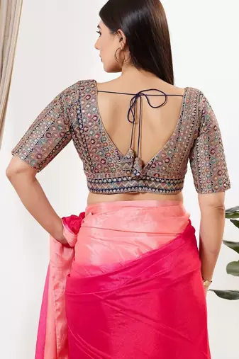 Women's silk padded back open elbow sleeves saree blouse
