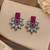 German silver ruby red floral drop earrings