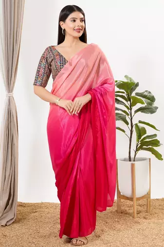 Women's silk padded back open elbow sleeves saree blouse