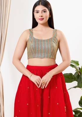 Women's silk padded back open sleeveless saree blouse 1