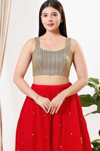 Women's silk padded back open sleeveless saree blouse