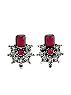 German silver ruby red floral drop earrings 4