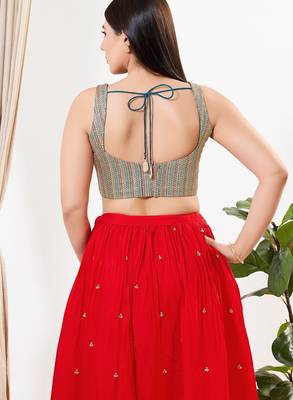 Women's silk padded back open sleeveless saree blouse 2