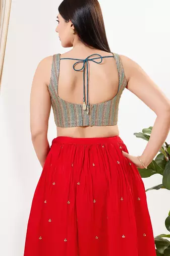 Women's silk padded back open sleeveless saree blouse