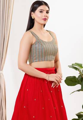 Women's silk padded back open sleeveless saree blouse 3
