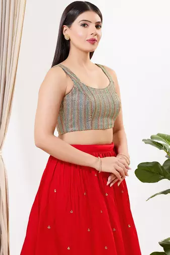Women's silk padded back open sleeveless saree blouse