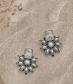 German silver white floral drop earrings