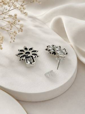 German silver white floral drop earrings 3