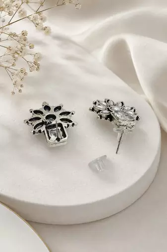 German silver white floral drop earrings