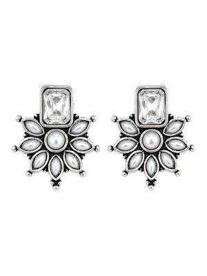 German silver white floral drop earrings 4