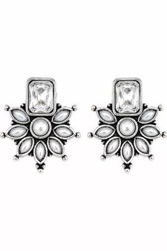 German silver white floral drop earrings
