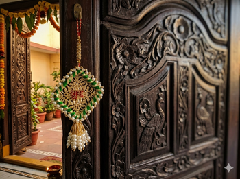 Handmade Shubh Labh Door Hanging with Green Pink Thread Work Home Wall Hanging (Pack of 2) 2