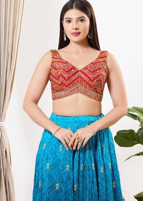 Women's silk padded back open sleeveless saree blouse 1