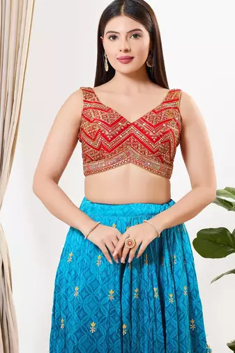 Women's silk padded back open sleeveless saree blouse