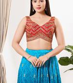 Women's silk padded back open sleeveless saree blouse