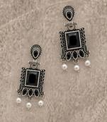 German silver black geometric drop earrings
