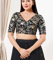 Women's silk padded front open elbow sleeves saree blouse