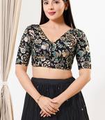 Women's silk padded front open elbow sleeves saree blouse