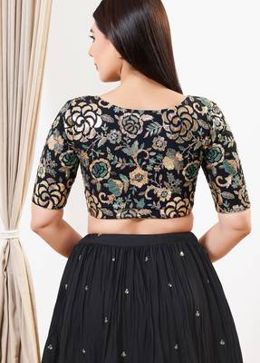 Women's silk padded front open elbow sleeves saree blouse 2