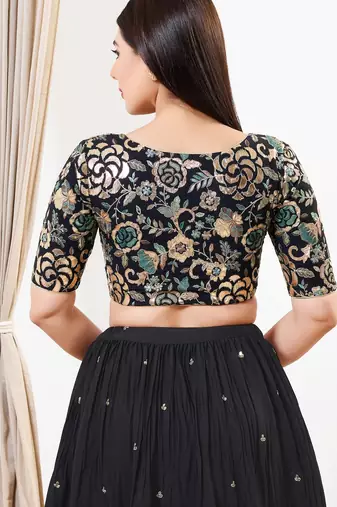Women's silk padded front open elbow sleeves saree blouse