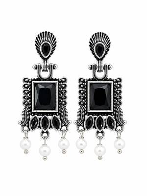 German silver black geometric drop earrings 4