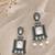 German silver clear white geometric drop earrings