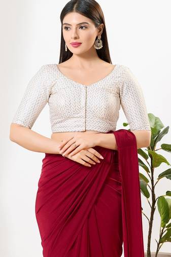 Women's silk padded front open elbow sleeves saree blouse