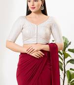 Women's silk padded front open elbow sleeves saree blouse