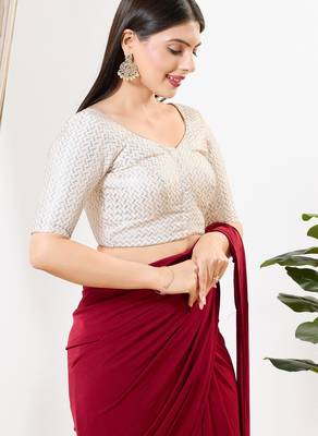 Women's silk padded front open elbow sleeves saree blouse 3
