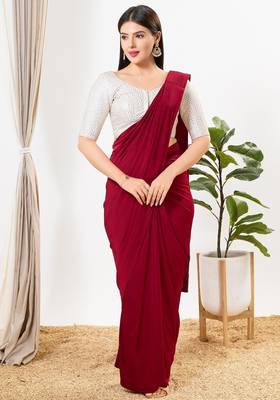 Women's silk padded front open elbow sleeves saree blouse 4