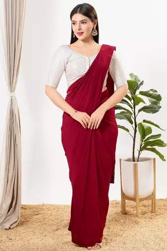 Women's silk padded front open elbow sleeves saree blouse