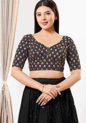 Women's silk padded back open elbow sleeves saree blouse 1