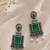 German silver green geometric drop earrings