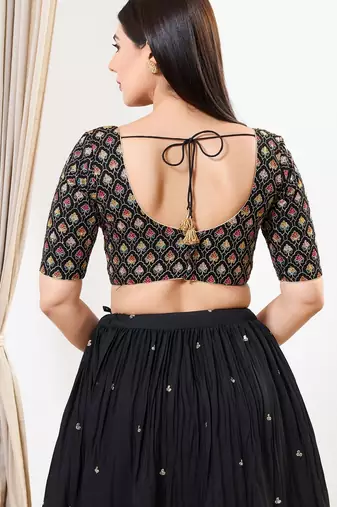 Women's silk padded back open elbow sleeves saree blouse