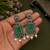 German silver green geometric drop earrings