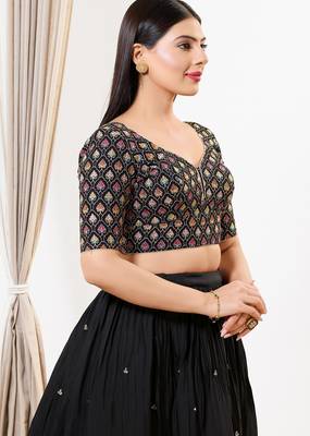 Women's silk padded back open elbow sleeves saree blouse 3