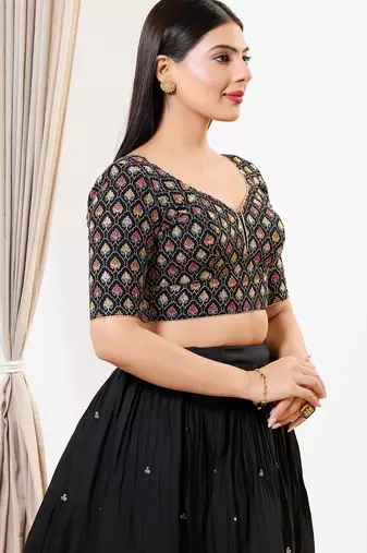 Women's silk padded back open elbow sleeves saree blouse