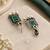 German silver green geometric drop earrings