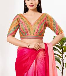 Women's silk padded back open elbow sleeves saree blouse