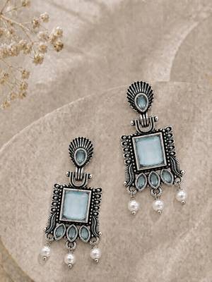 German silver mint geometric drop earrings 1