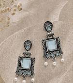 German silver mint geometric drop earrings