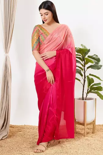 Women's silk padded back open elbow sleeves saree blouse
