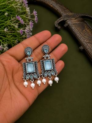 German silver mint geometric drop earrings 2