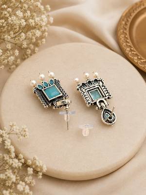 German silver mint geometric drop earrings 3